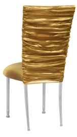 Gold Demure Chair Cover with Gold Stretch Knit Cushion on Silver Legs