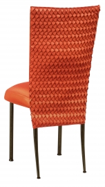Orange Taffeta Scales 3/4 Chair Cover with Orange Taffeta Boxed Cushion on Brown Legs