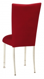 Red Velvet Chair Cover and Cushion on Ivory Legs