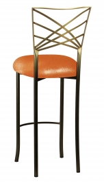 Two Tone Gold Fanfare Barstool with Metallic Orange Stretch Knit Cushion