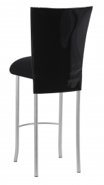 Black Patent Barstool Cover with Black Velvet Cushion on Silver Legs
