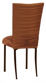 Chloe Copper Stretch Knit Chair Cover with Jewel Belt and Cushion on Brown Legs