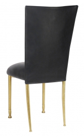 Black Leatherette Chair Cover and Cushion on Gold Legs