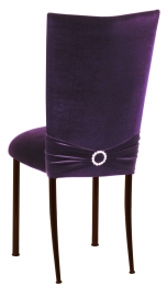Deep Purple Velvet Chair Cover with Jewel Band and Cushion on Brown Legs