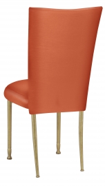 Orange Taffeta Chair Cover with Boxed Cushion on Gold Legs