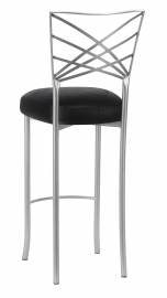Silver Fanfare Barstool with Black Leatherette Boxed Cushion