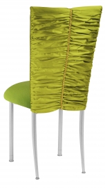 Green Shantung with Gold Rhinestone Accent and Lime Green Cushion on Silver Legs
