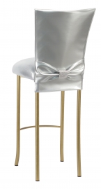 Silver Patent Barstool 3/4 Chair Cover with Rhinestone Accent Belt and Metallic Silver Stretch Knit Cushion on Gold Legs