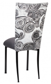 White Swirl Velvet Chair Cover with Charcoal Suede Cushion on Black Legs