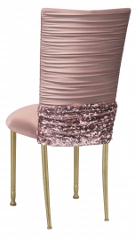 Chloe Blush Chair Cover with Bedazzle Band and Blush Stretch Knit Cushion on Gold Legs