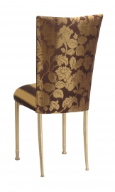 Gold and Brown Damask Chair Cover with Gold and Brown Stripe Cushion with Gold Legs