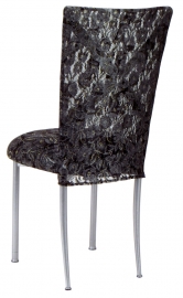 Silver X with Black Lace Chair Cover and Black Lace over Black Stretch Knit Cushion