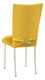 Canary Suede Chair Cover with Jewel Belt and Cushion on Ivory Legs