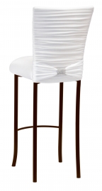 Chloe White Stretch Knit Barstool Cover with Rhinestone Accent Band and Cushion on Brown Legs