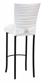 Chloe White Stretch Knit Barstool Cover with Rhinestone Accent Band and Cushion on Black Legs