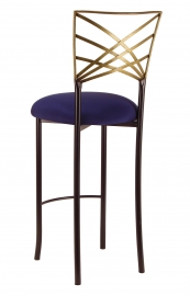 Two Tone Gold Fanfare Barstool with Navy Blue Stretch Knit Cushion