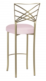 Gold Fanfare Barstool with Soft Pink Satin Boxed Cushion