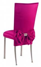 Fuchsia Satin Chair Cover with Bow Belt and Cushion on Silver Legs