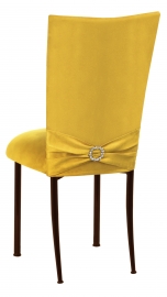 Canary Suede Chair Cover with Jewel Belt and Cushion on Brown Legs