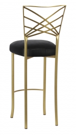 Gold Fanfare Barstool with Black Leatherette Boxed Cushion