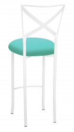 Simply X White Barstool with Aqua Stretch Knit Cushion