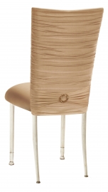 Chloe Beige Stretch Knit Chair Cover with Jewel Band and Cushion on Ivory Legs
