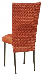 Orange Taffeta Scales 3/4 Chair Cover with Boxed Cushion on Brown Legs