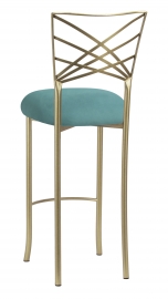 Gold Fanfare Barstool with Turquoise Suede Cushion