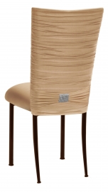 Chloe Beige Stretch Knit Chair Cover with Rhinestone Accent and Cushion on Brown Legs