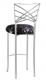 Silver Fanfare Barstool with Black Paint Splatter Knit Cushion
