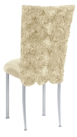 Ivory Rosette Chair Cover with Ivory Stretch Knit Cushion on Silver Legs