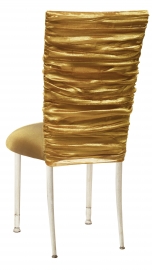 Gold Demure Chair Cover with Gold Stretch Knit Cushion on Ivory Legs