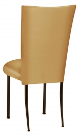 Gold Taffeta Chair Cover with Boxed Cushion on Brown Legs
