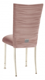 Chloe Blush Stretch Knit Chair Cover with Rhinestone Accent and Cushion on Ivory Legs