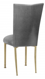 Gunmetal Stretch Knit Chair Cover with Cushion on Gold Legs