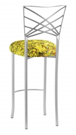 Silver Fanfare Barstool with Yellow Paint Splatter Knit Cushion