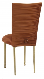 Chloe Copper Stretch Knit Chair Cover with Jewel Band and Cushion on Gold Legs