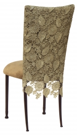 Burlap Chantilly 3/4 Chair Cover with Camel Suede Cushion on Mahogany Legs