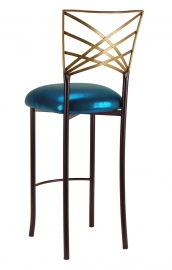 Two Tone Gold Fanfare Barstool with Metallic Teal Cushion