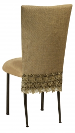 Burlap Flamboyant 3/4 Chair Cover with Camel Suede Cushion on Brown Legs