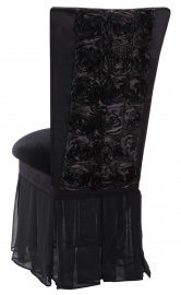 Black Rosette Chair Cover with Black Velvet Cushion and Black Chiffon Skirt