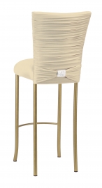 Chloe Ivory Stretch Knit Barstool Cover with Rhinestone Accent Band and Cushion on Gold Legs