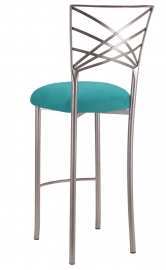 Silver Fanfare Barstool with Turquoise Suede Cushion