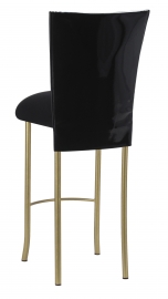 Black Patent Barstool Cover with Black Velvet Cushion on Gold Legs