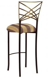 Two Tone Gold Fanfare Barstool with Gold and Brown Stripe Cushions