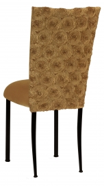 Gold Circle Ribbon Taffeta Chair Cover with Gold Velvet Cushion on Black Legs