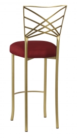 Gold Fanfare Barstool with Burnt Red Dupioni Boxed Cushion