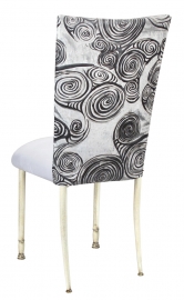 White Swirl Velvet Chair Cover with White Suede Cushion on Ivory Legs