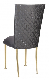 Charcoal Diamond Tufted Taffeta Chair Cover with Charcoal Suede Cushion on Gold Legs
