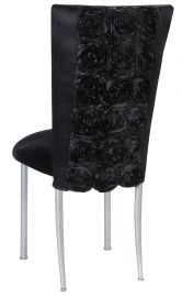 Black Rosette Chair Cover with Black Velvet Cushion on Silver Legs